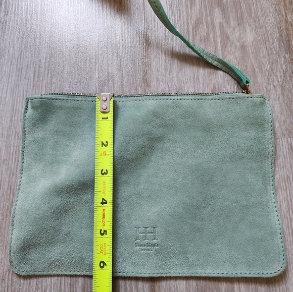 Haute Hippe Suede Leather Sage Green Shoulder Bag Purse & Wallet Boho Sz M - Picture 14 of 16